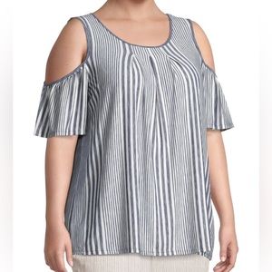 Max Studio Striped Cold-Shoulder Top